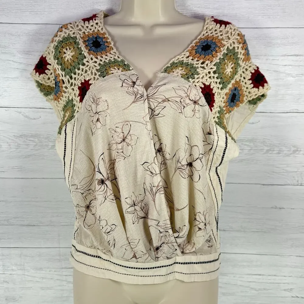 Gimmicks BKE y2k cream crochet granny square women xs cottagecore coquette top - Picture 2 of 10